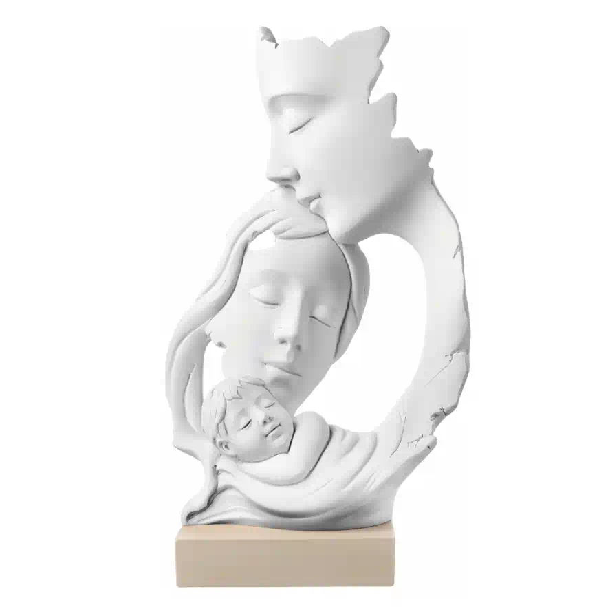 Scultura famiglia su base nocciola in marmolino - H.18 cm - Bongelli